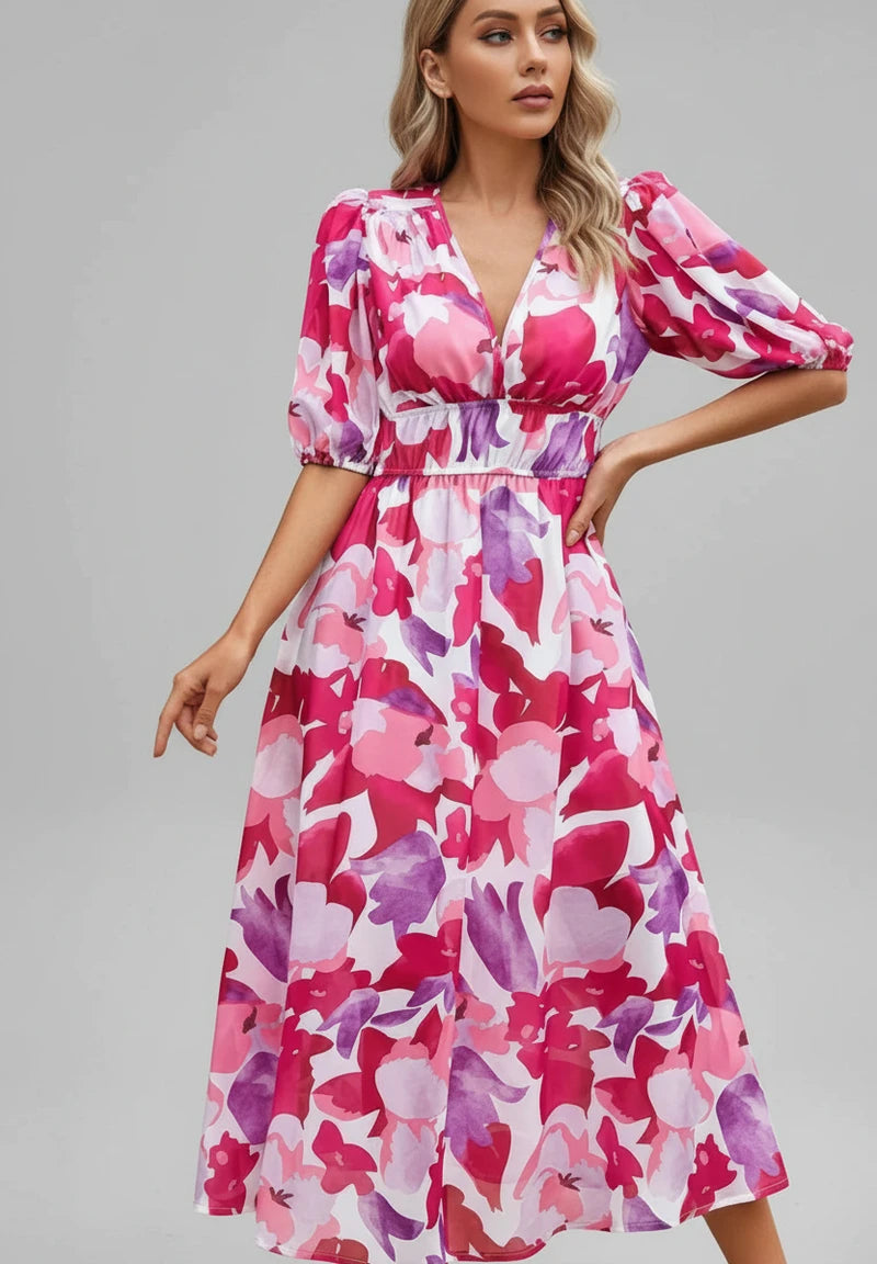 Floral A-Line Midi Dress for Women
