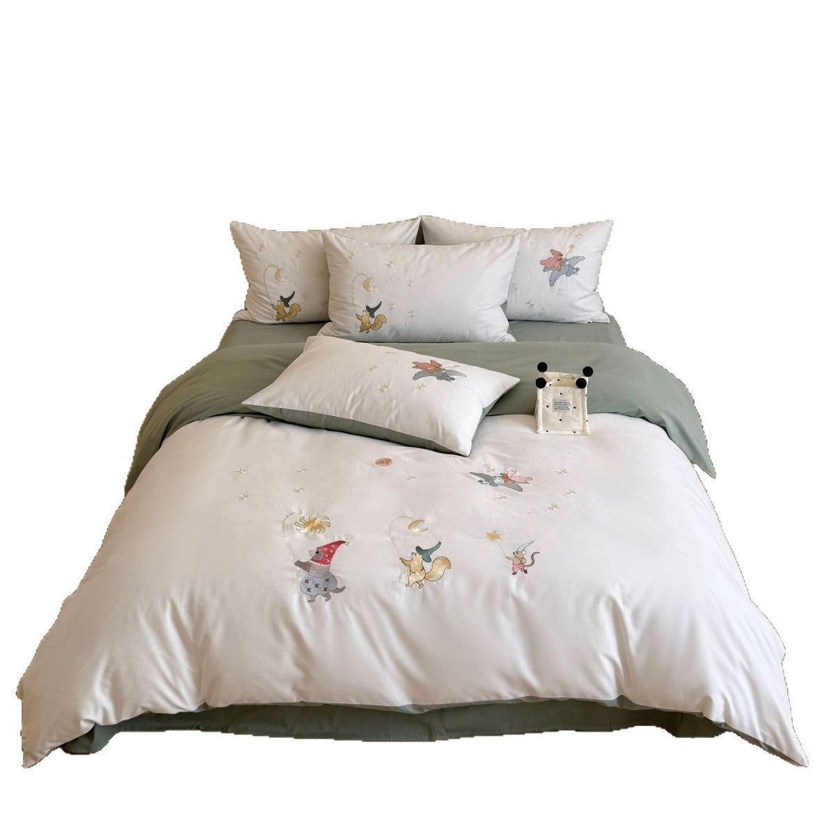 Children's Soft Cotton Sateen Bedding Set with Hand-Stitched Fairy Tale Characters