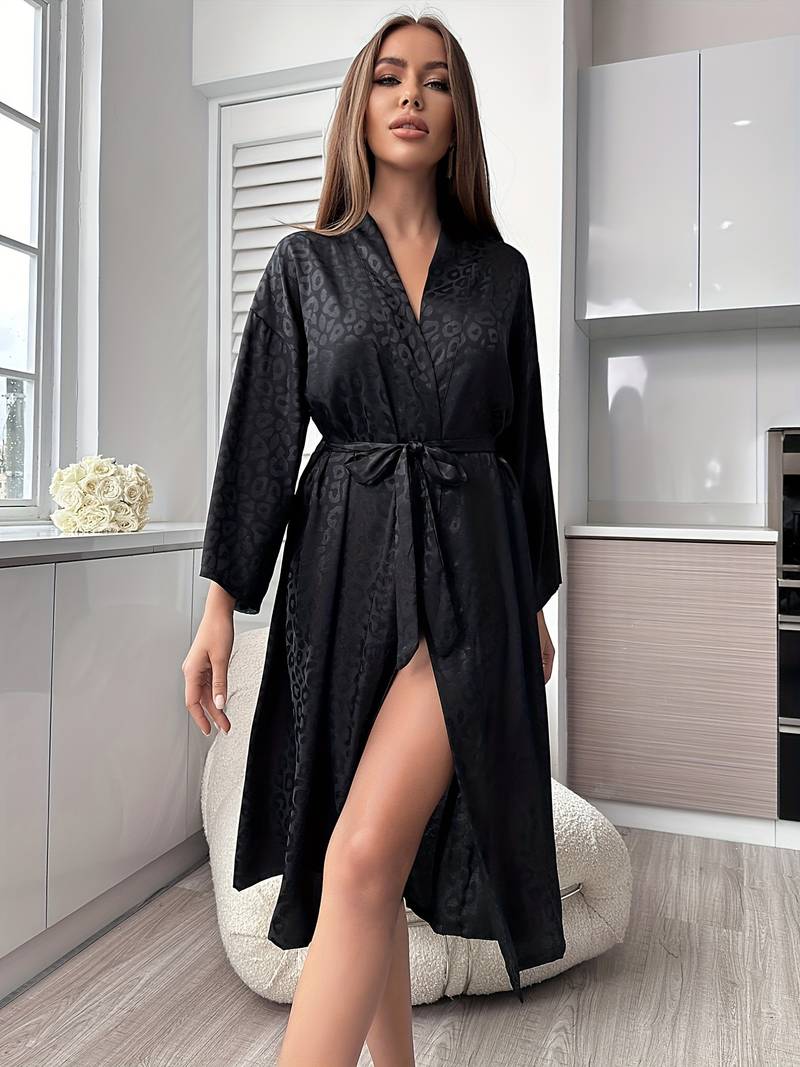 Elegant Leopard Satin Robe
