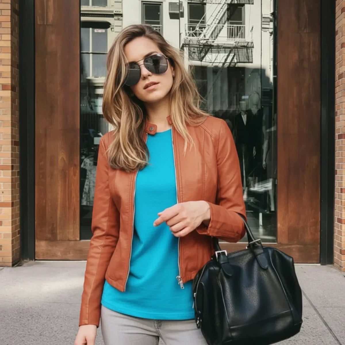 Leather Jacket for Women AI replaced image