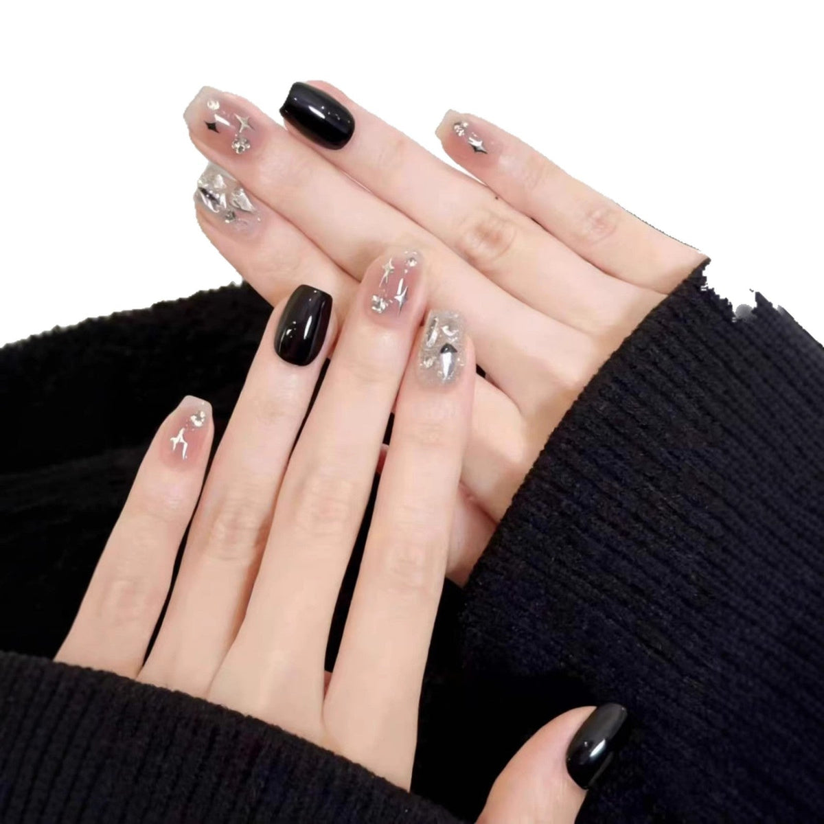 Press-On Nail Art Set with Glittering Star Accents
