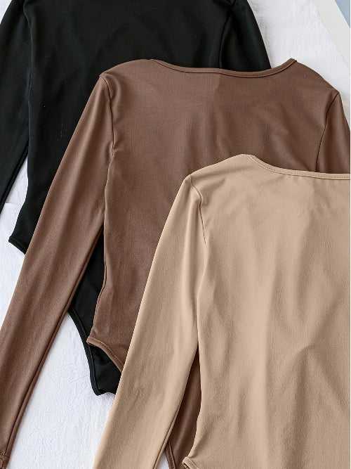 Women's 3-Pack Casual Long-Sleeve Bodysuits