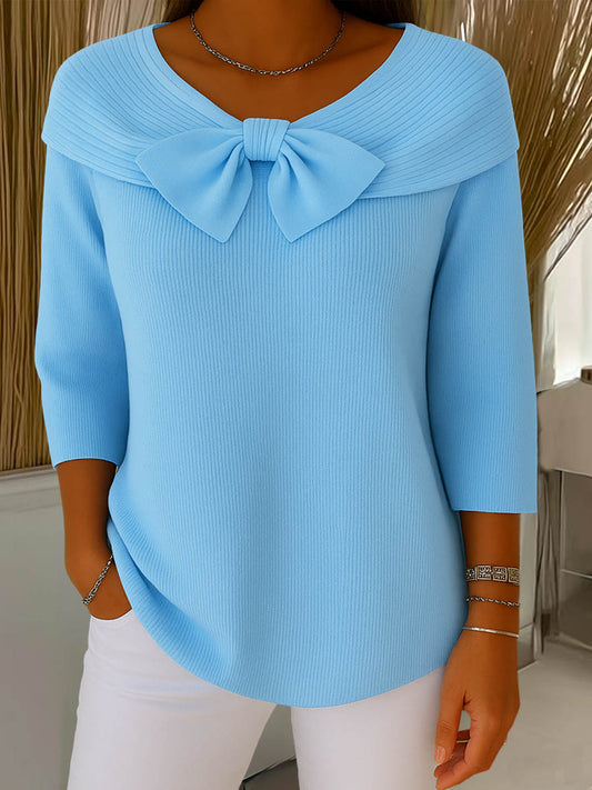 Image of Jordan | Women's Ribbed Bow Neck 3/4 Sleeve Sweater