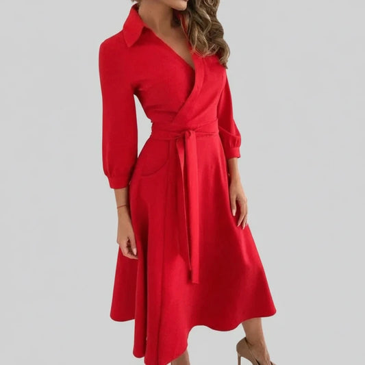 Women's Belted A-Line Midi Dress