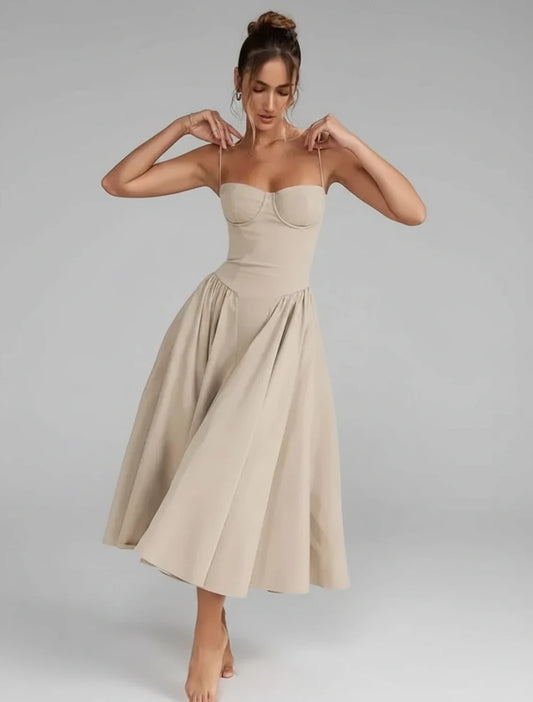 Spaghetti Strap A-Line Midi Dress for Women