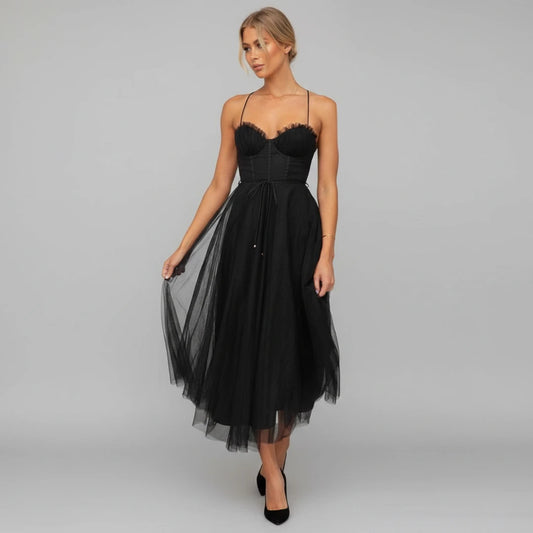 Spaghetti Strap A-Line Midi Dress for Women