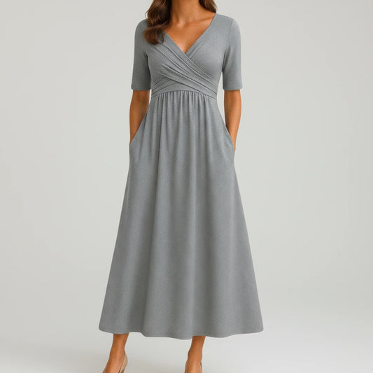 V-Neck A-Line Midi Dress for Women