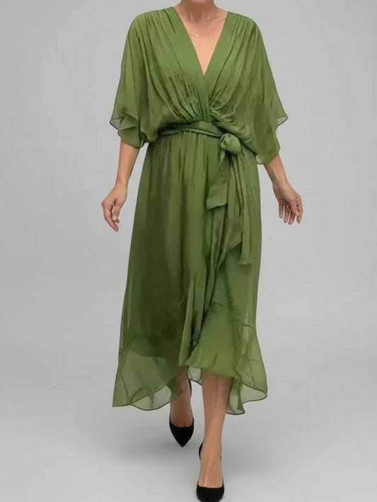 Women's V-Neck Wrap Midi Dress