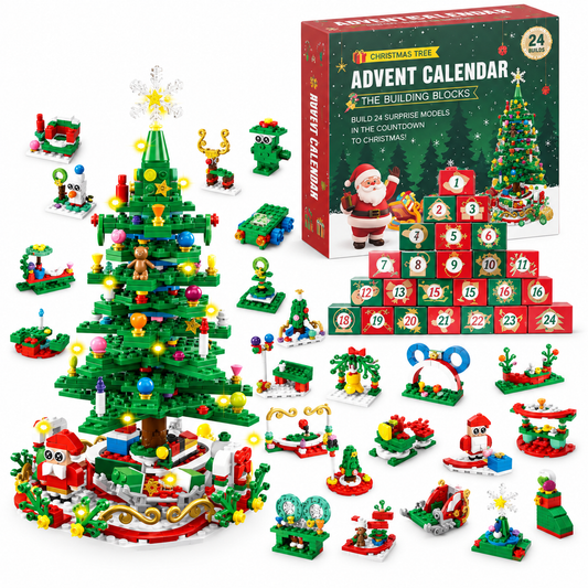 Advent Calendar with 24 Building Block Surprises | LED Christmas Tree Set Christmas Activity