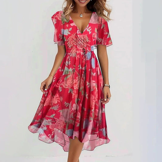 Image of Ashley | Women's V-Neck A-Line Midi Dress