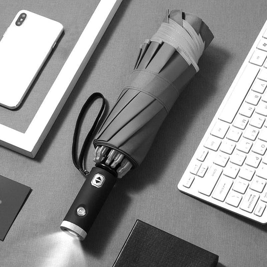 Automatic Folding Umbrella with LED Light and Reflective Stripe