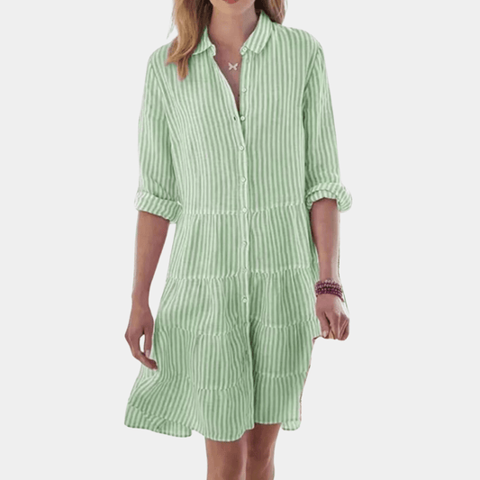 Image of Bella | Women's V-Neck Striped Tiered Mini Dress