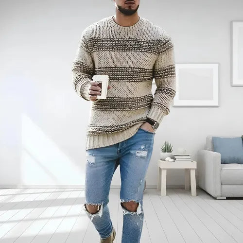 Image of Ben | Men's Striped Crew Neck Sweater
