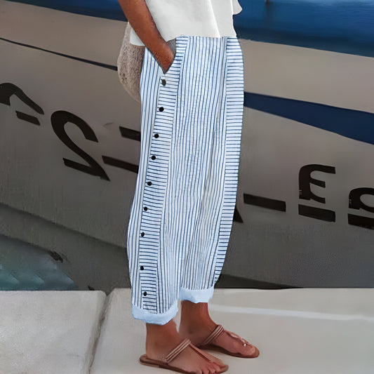 Image of Charlene | Women's High-Waisted Striped Wide Leg Pants
