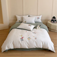 Children's Soft Cotton Sateen Bedding Set with Hand-Stitched Fairy Tale Characters