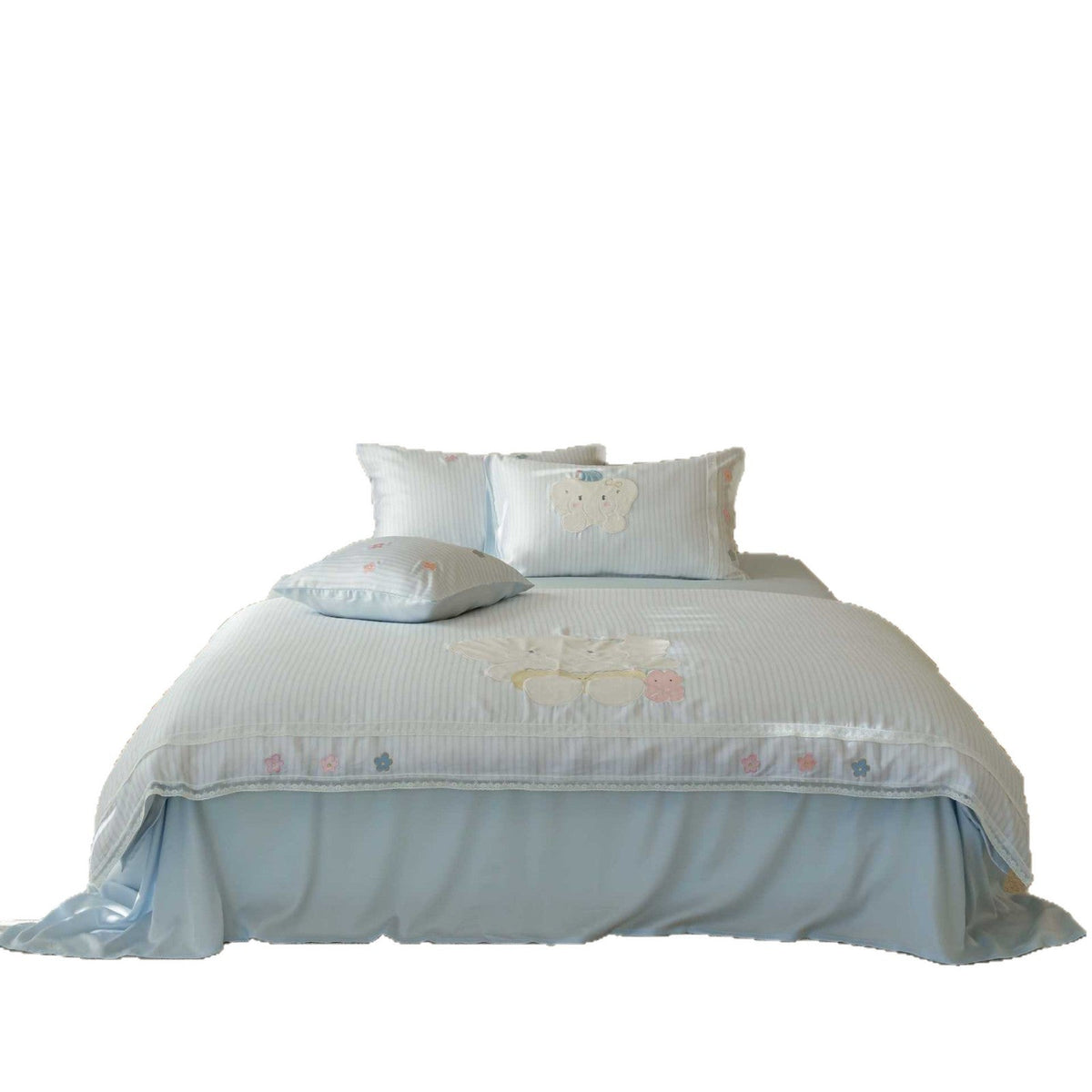 Children's Striped Cotton Sateen Bedding Set with Elephant Appliqué