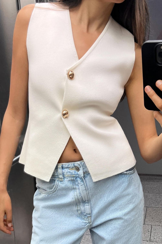 Image of Cindy | Women's Button Front Fitted Vest Top