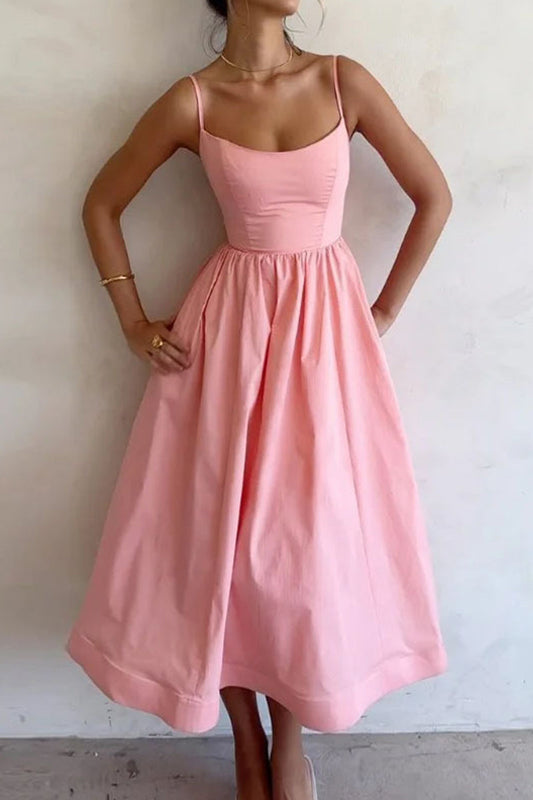 Image of Clara | Women's Spaghetti Strap A-Line Midi Dress