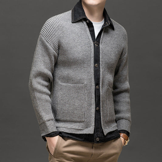 Image of Clark | Men's Button-Down Ribbed Knit Cardigan