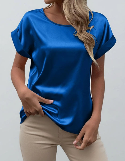 Cuffed Sleeve Satin Blouse for Women
