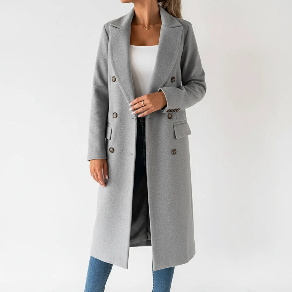 Double-Breasted Long Coat for Women