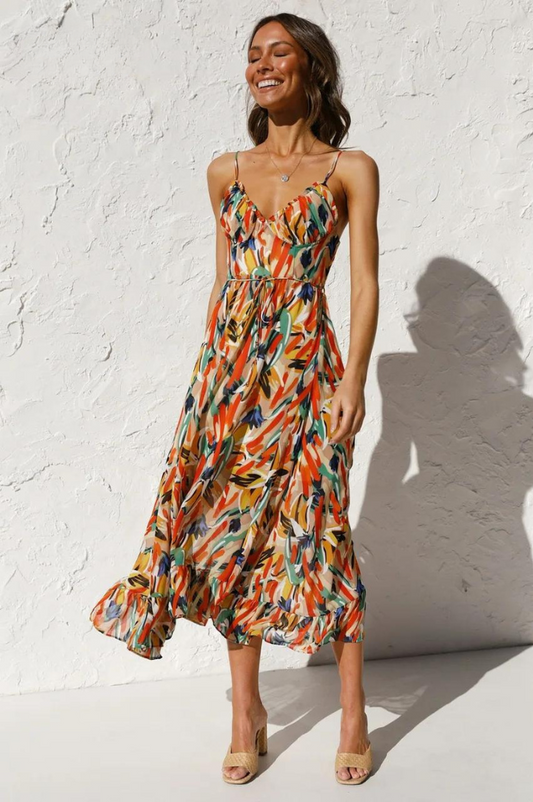 Image of Ellen | Women's V-Neck A-Line Midi Dress