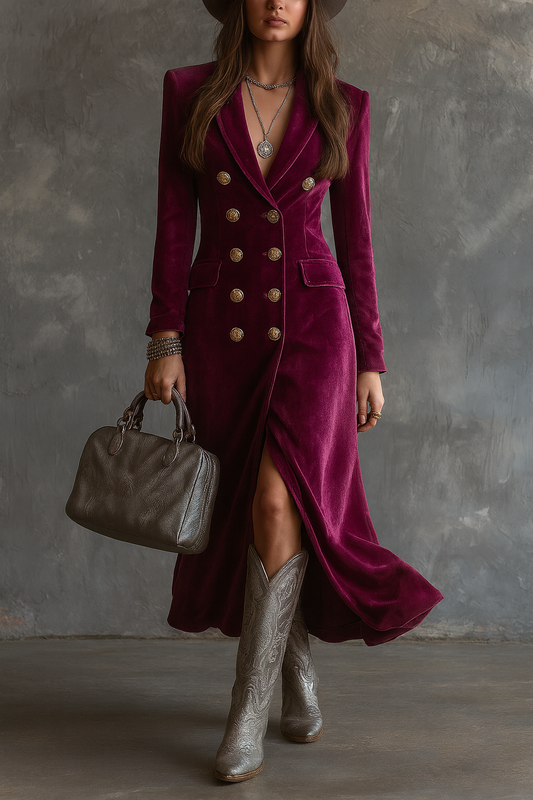 Image of Ellen | Women's V-Neck Midi Button Front Dress