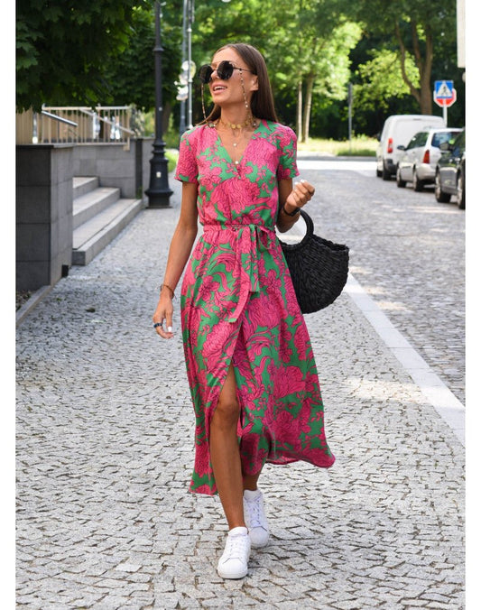 Image of Fiona | Women's V-Neck Wrap Midi Dress