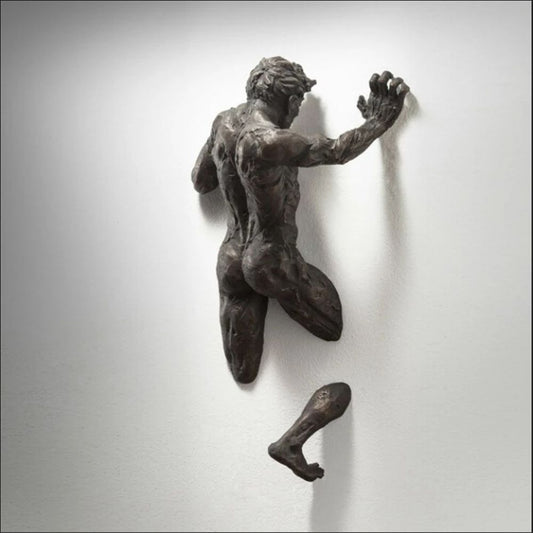 Dopiv | Artificial Copper Resin Ornament Abstract Figure Wall Art Climber 3D Through Wall Statue Sculpture