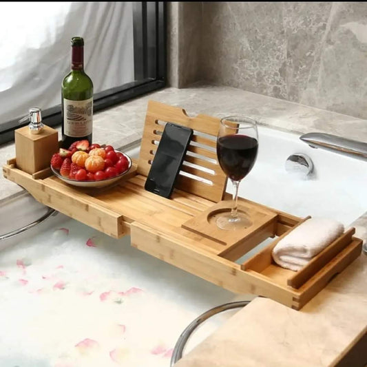 Dopiv | Expandable Bamboo Bathtub/Caddy Tray with Stands