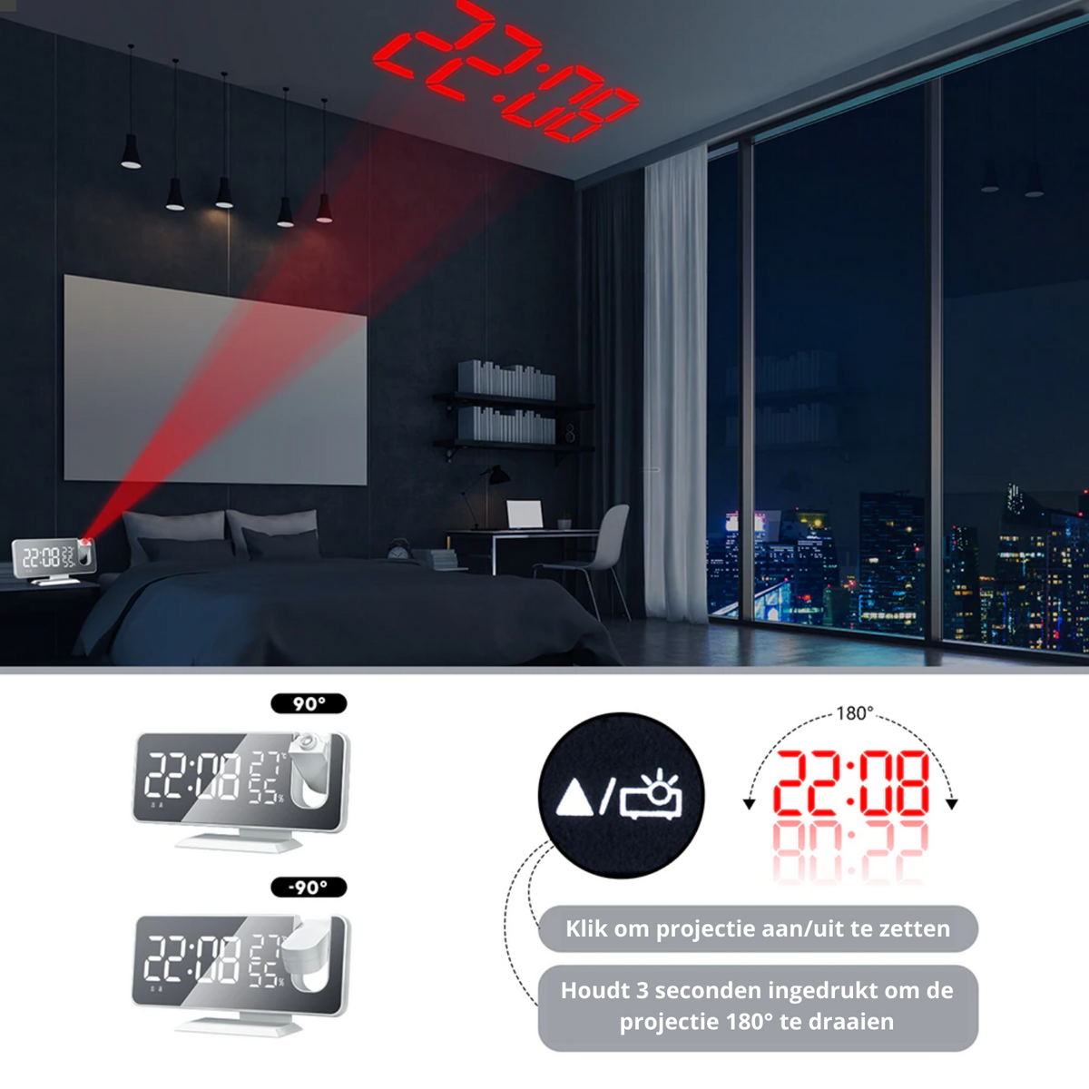 Dopiv Dopiv™ Astronatic™ | The Best Alarm Clock with LED Screen - 180° Projector - USB Charger