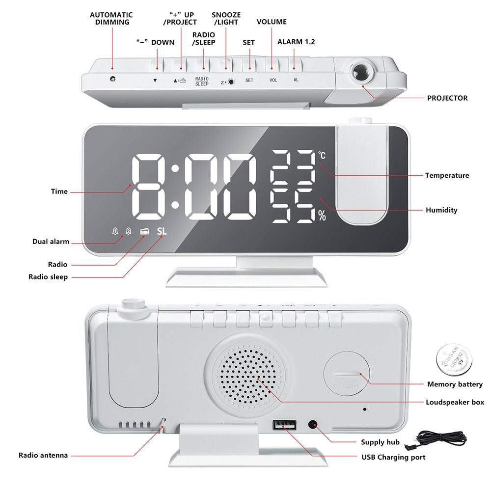 Dopiv Dopiv™ Astronatic™ | The Best Alarm Clock with LED Screen - 180° Projector - USB Charger