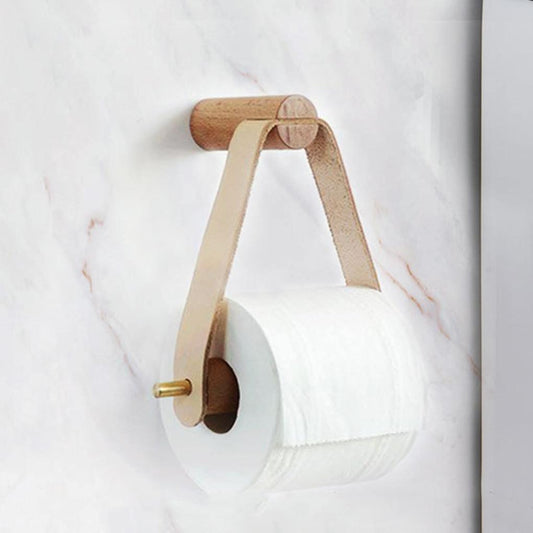 Dopiv | High-Quality Toilet Paper Holder | Oak & Synthetic Leather | Minimalist Bathroom Design
