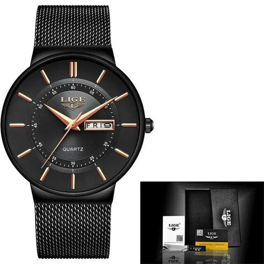 Dopiv | Luxury Men’s Ultra-Thin Waterproof Stainless Steel Quartz Watch – Elegant Date Display Sports Wristwatch