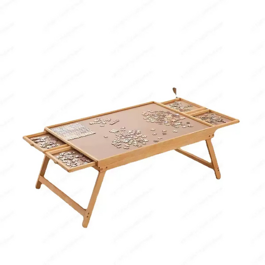 Folding Wooden Puzzle Table with 4 Storage Drawers for Puzzles up to 1500 Pieces