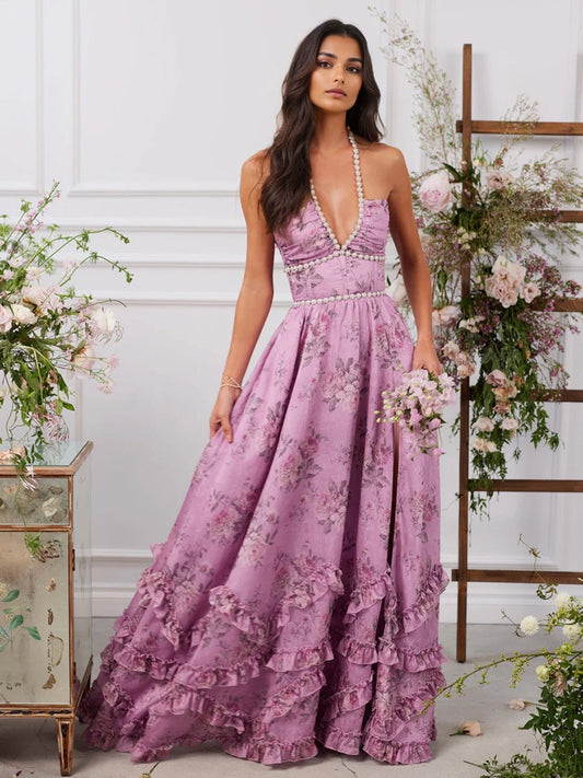 Image of Geraldine | Women's Halter A-Line Maxi Dress