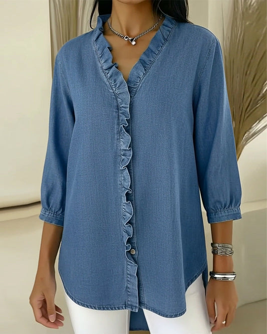 Image of Jane | Women's Ruffle Button-Down Blouse