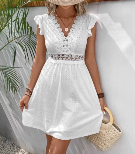 Image of Janine | Women's V-Neck A-Line Mini Dress