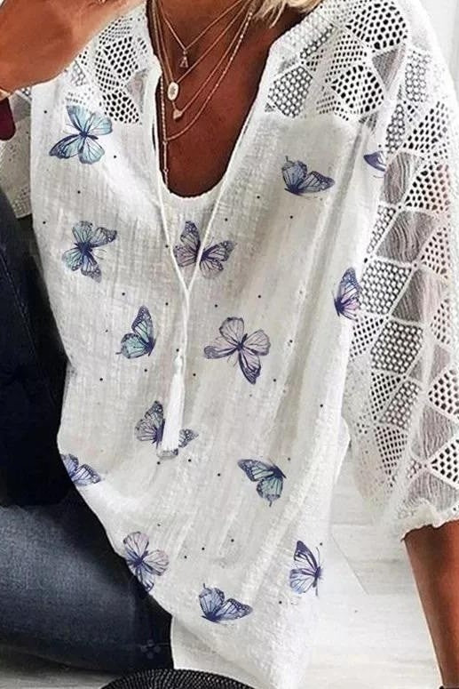Image of Jessica | Women's Butterfly Lace Sleeve Blouse