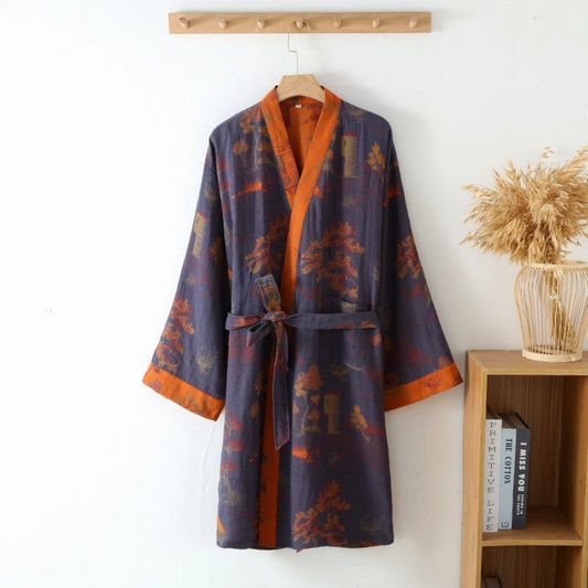 Kimono-Style Cotton Robe — Relaxed Fit, Soft Airy Weave