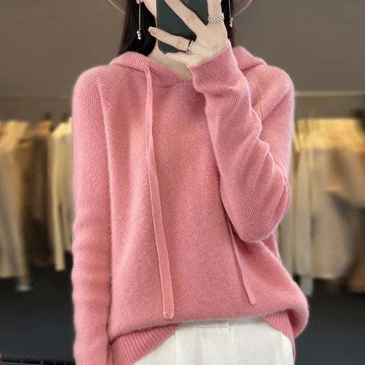 Knit Hooded Sweater with a Soft Texture