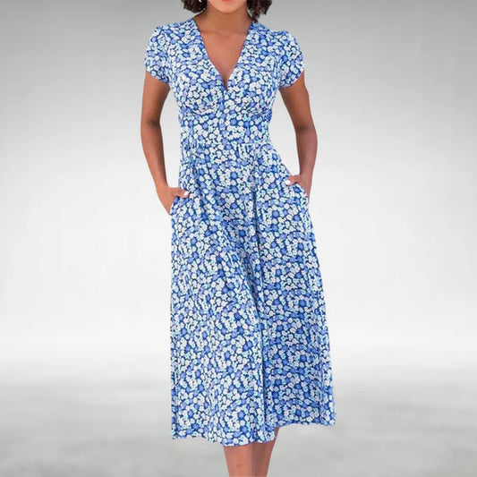 Image of Liliana | Women's V-Neck Fit & Flare Midi Dress