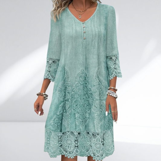 Image of Linda | Women's V-Neck A-Line Midi Dress