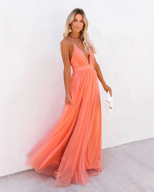 Image of Lisa | Women's V-Neck A-Line Maxi Dress