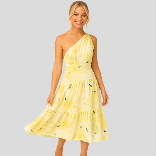 Image of Lydia | Women's One Shoulder A-Line Midi Dress