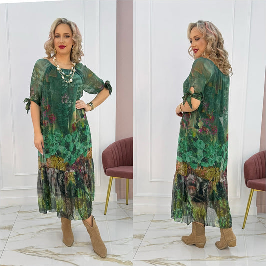 Image of Mackenzie | Women's Tie Sleeve Boho Midi Dress