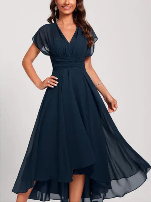Image of Mackenzie | Women's V-Neck A-Line Midi Dress