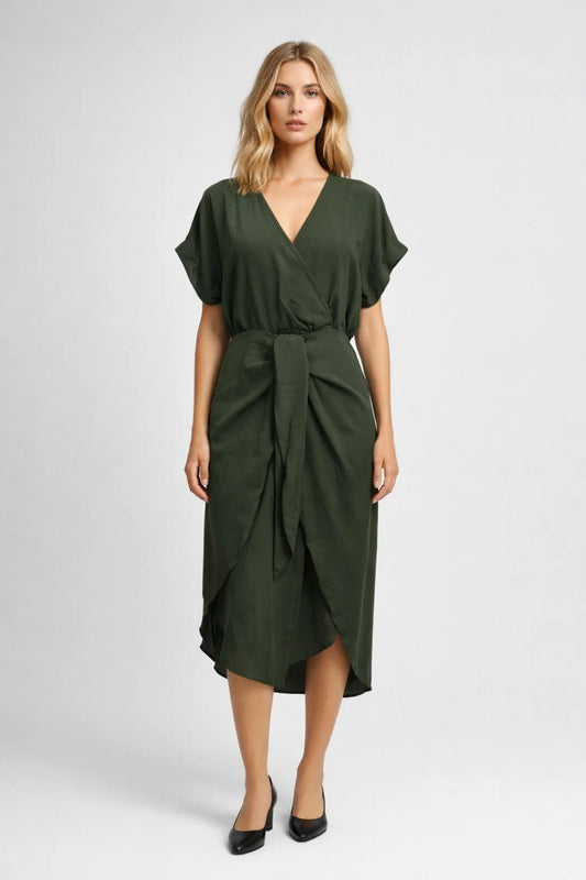 Image of Marina | Women's V-Neck Wrap Midi Dress