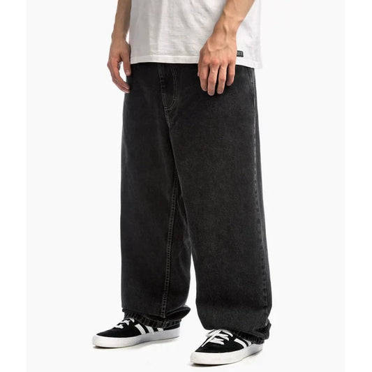 Men's Baggy Loose Fit Low-Rise Wide-Leg Denim Jeans with Contrast Stitching