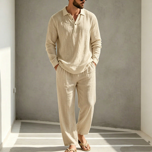 Men's Casual Linen Pajama Set